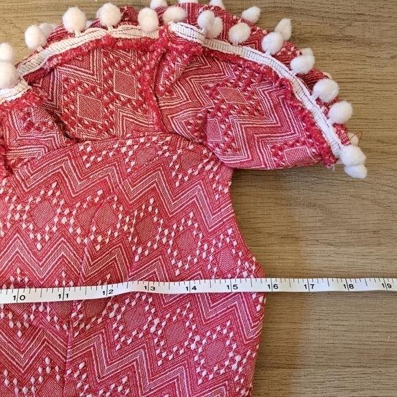 ASOS DESIGN jacquard pom pom frill beach red and white top size 2 - Picture 7 of 8